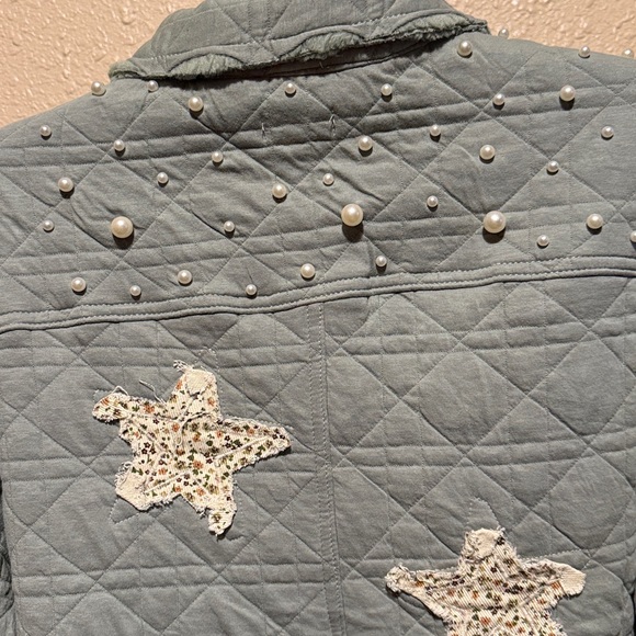 POL Seafoam Green Quilted Jacket with Star patchwork & pearl embellishment boho - Picture 11 of 13